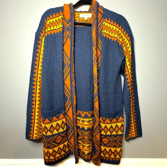 Lucky Brand Colorful Geometric Knit Hooded Cardigan Small - Picture 1 of 4